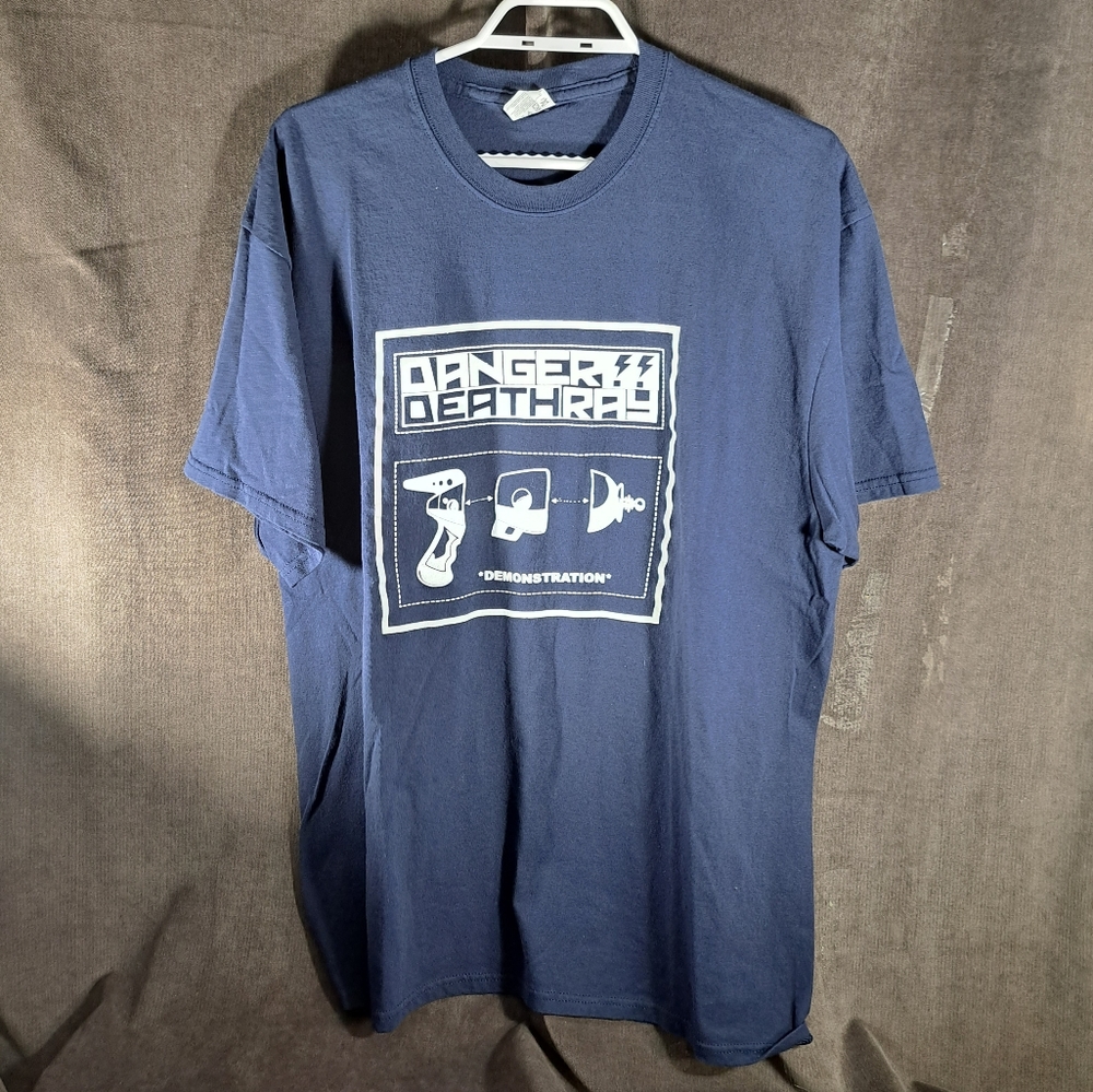Danger!! Death Ray Album Cover Demonstration Navy Graphic Band Tee NWOT XL